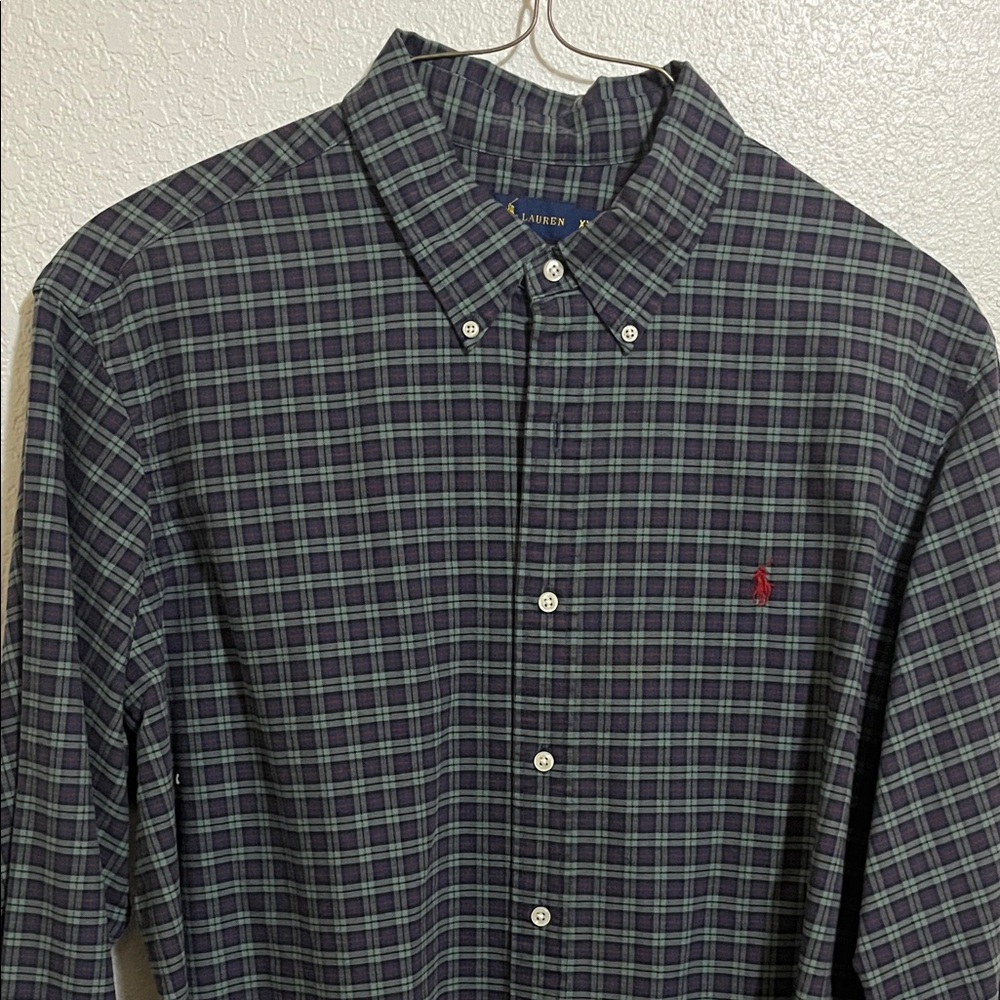 Ralph Lauren Men's Blue and Green Checkered Shirt
